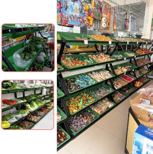 Commercial Supermarket 4-Tier Vegetable Rack Organizer, 43'' Tall Retail Display Stand, Black Basket Storage Shelf for Grocery and Convenience Stores