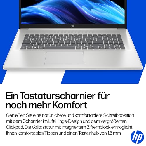 HP Laptop mit 17,3 FHD Display, Intel Core i5-1334U, 16 GB DDR4 RAM, 512 GB SSD, Intel Iris Grafik, Windows 11, QWERTZ, Silber inkl. 25 GB Dropbox-Speicher für 12 Monate