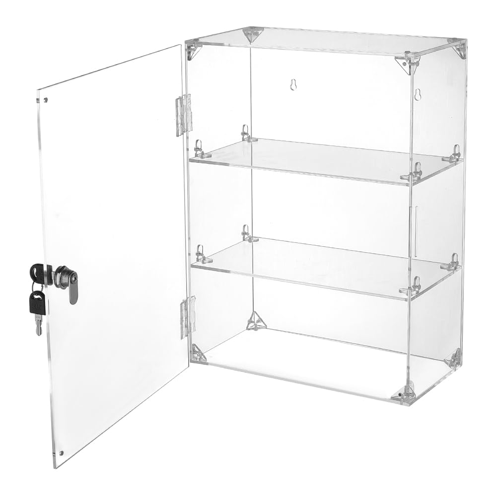 NBEADS Vitrina acrílica con llave de bloqueo, vitrinas transparentes de 3 niveles con estantes de bloqueo, vitrina para almacenamiento de figuras coleccionables, 15 x 30 x 40 cm