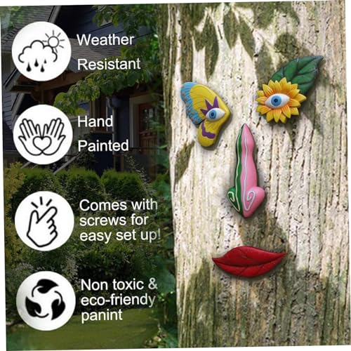 Decoración de jardín creativa con figuras coloridas para troncos de árboles 4
