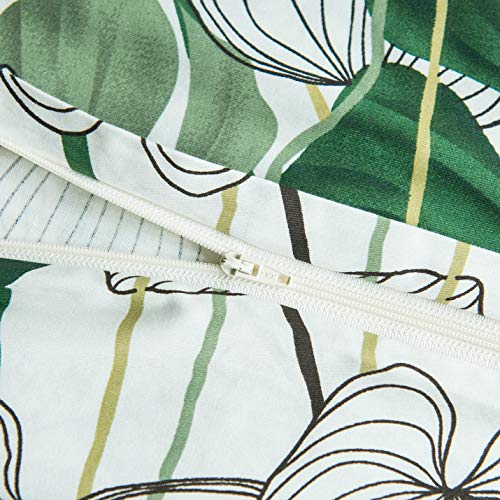Yuheguoji Green Botanical Duvet Cover Queen 100% Cotton Tropical Plant Duvet Cover Set 3 Pcs 1 Monstera Leaves Pattern Duvet Cover With Zipper Ties 2 Pillowcases Soft Green Bedding Breathable Durable #TOP2