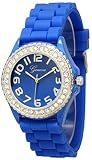 Geneva Silicone Watch Unisex Crystals Rhinestones Wrist Watch Medium Size Dial (Royal Blue)