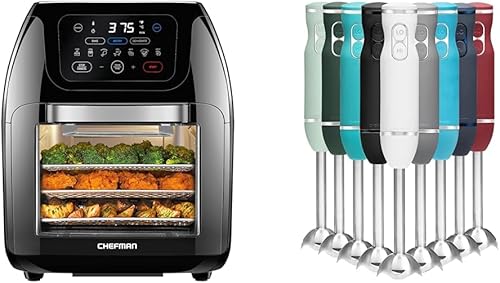 CHEFMAN Freidora de aire digital multifuncional+asador, deshidratador y batidora de mano con cuchillas de acero inoxidable