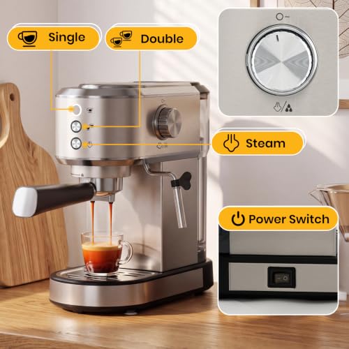$59.99: KMFurnila 20-Bar Espresso Coffee Machine with Milk Frother, 1350W, NTC Temperature Control, 34oz Tank, Silver - image 3