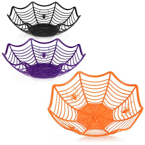 com-four® 3x Tazones para refrigerios de Halloween - Juego de tazones para Dulces envasados - Platos de plástico para refrigerios - Vajilla de Fiesta para Halloween (3 piezas - telaraña)