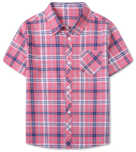 Image of SANGTREE Girls and Women Plaid Shirt Short Sleeve Button Down Summer Blouses Tops