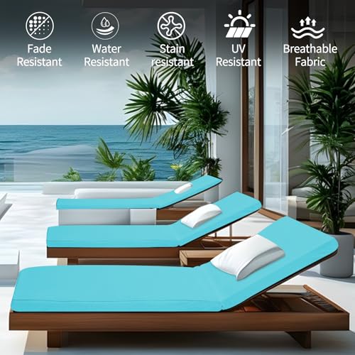 Iheqard Chaise Lounge Cushions Outdoor for Patio, 71x22x3 in, Teal by Iheqard - Used condition - Image 2