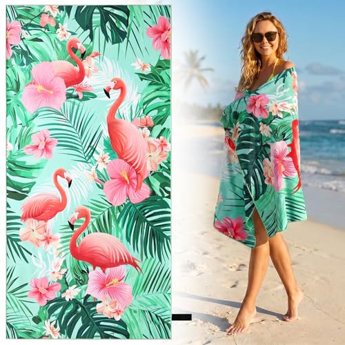 Oversized Beach Towel for Women Adults 35x72 Large Sand-Resist Beach Towel Quick-Dry Compact Towel with Hawaiian-Inspired Flamingos Double Side Printed Design Absorbent Beach Towel for Pool Travel