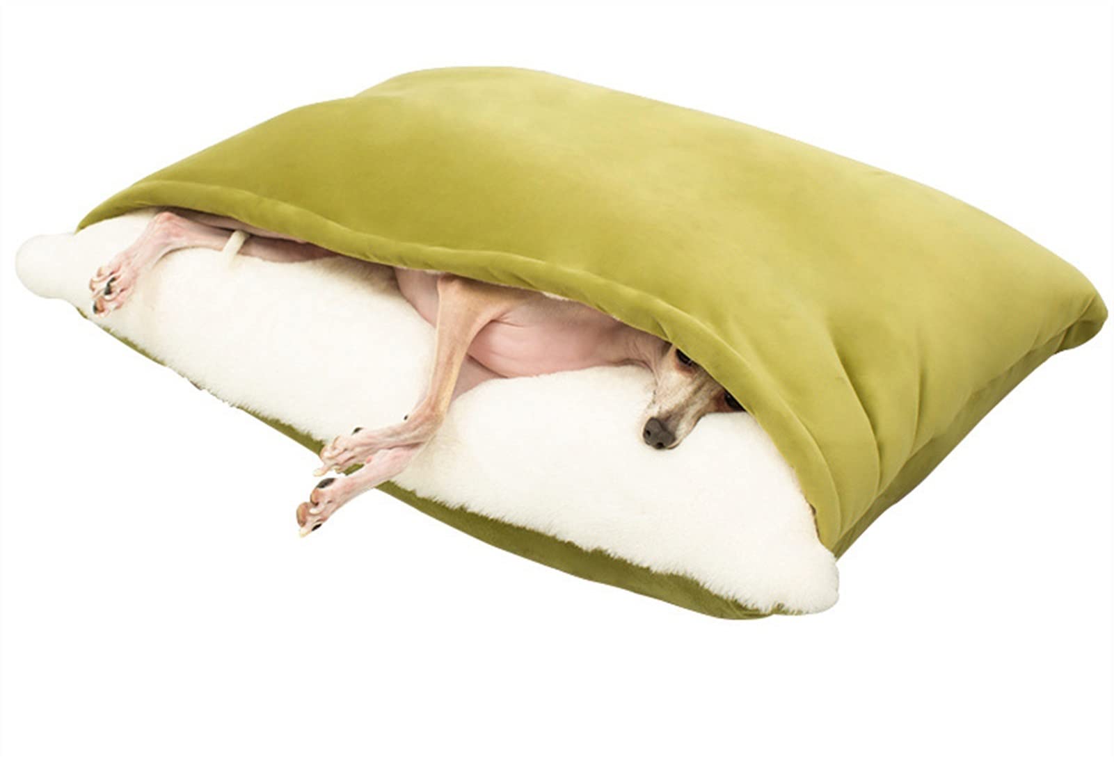 Dhgtep Green Calming Dog Cave & Cat Nest Winter Warm Sleeping Bag Soft Plush Square Hooded Bed For Dogs & Cats, Machine Washable Small Medium Dog Bed With Removable Cover
