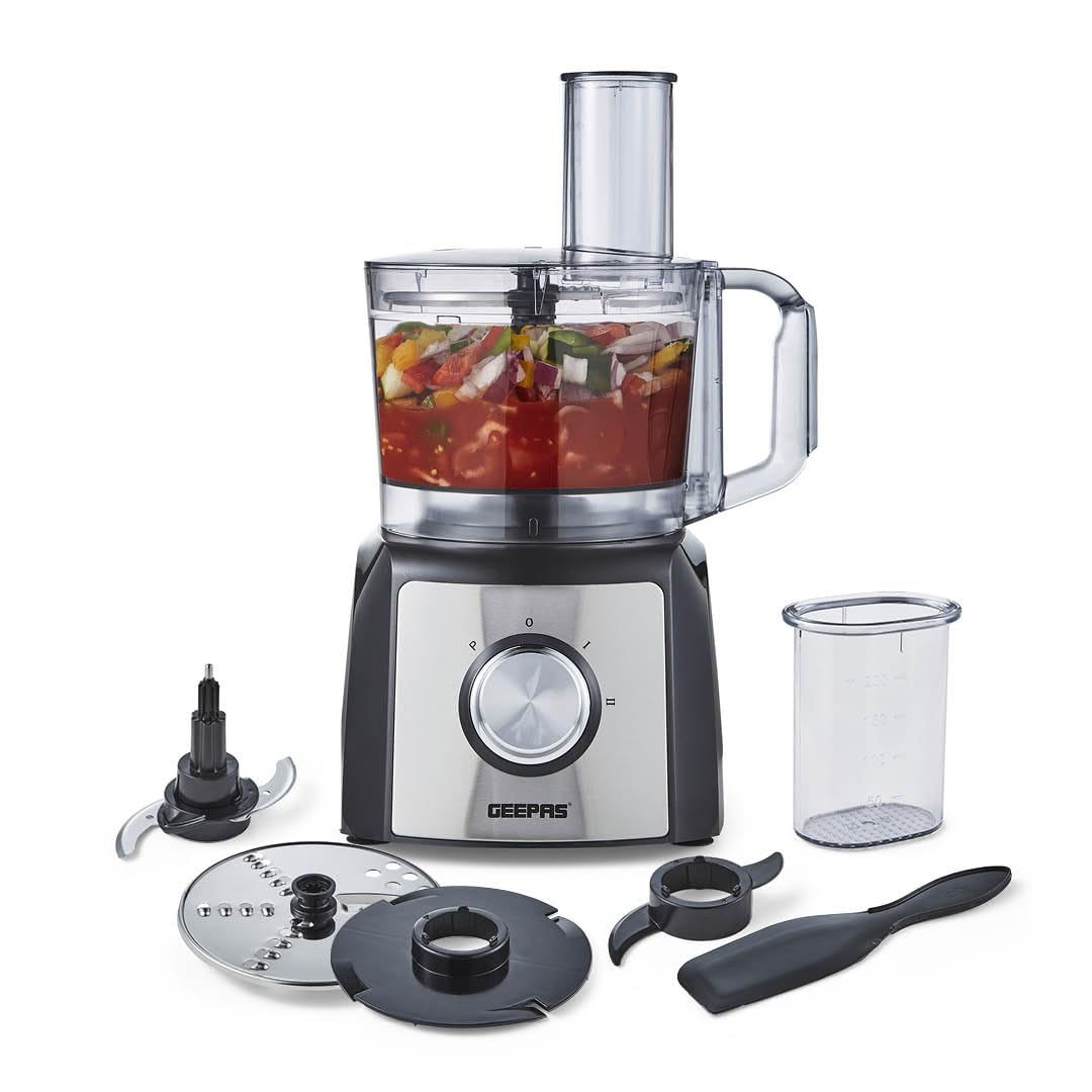 Geepas 1200W Compact Food Processor | Multifunctional Electric Food Mixer with Chopper Knead Dough Shredder Slicing Grating & Emulsifying disc, 2 Speed with Pulse | 1.5L Mixing Bowl | 2 Years Warranty