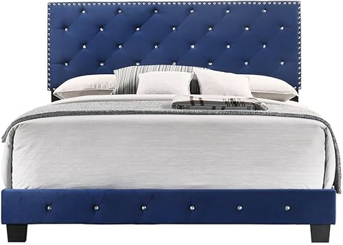 Miniatura 4 de Glory Furniture Suffolk - Cama Queen tapizada de terciopelo, color azul marino
