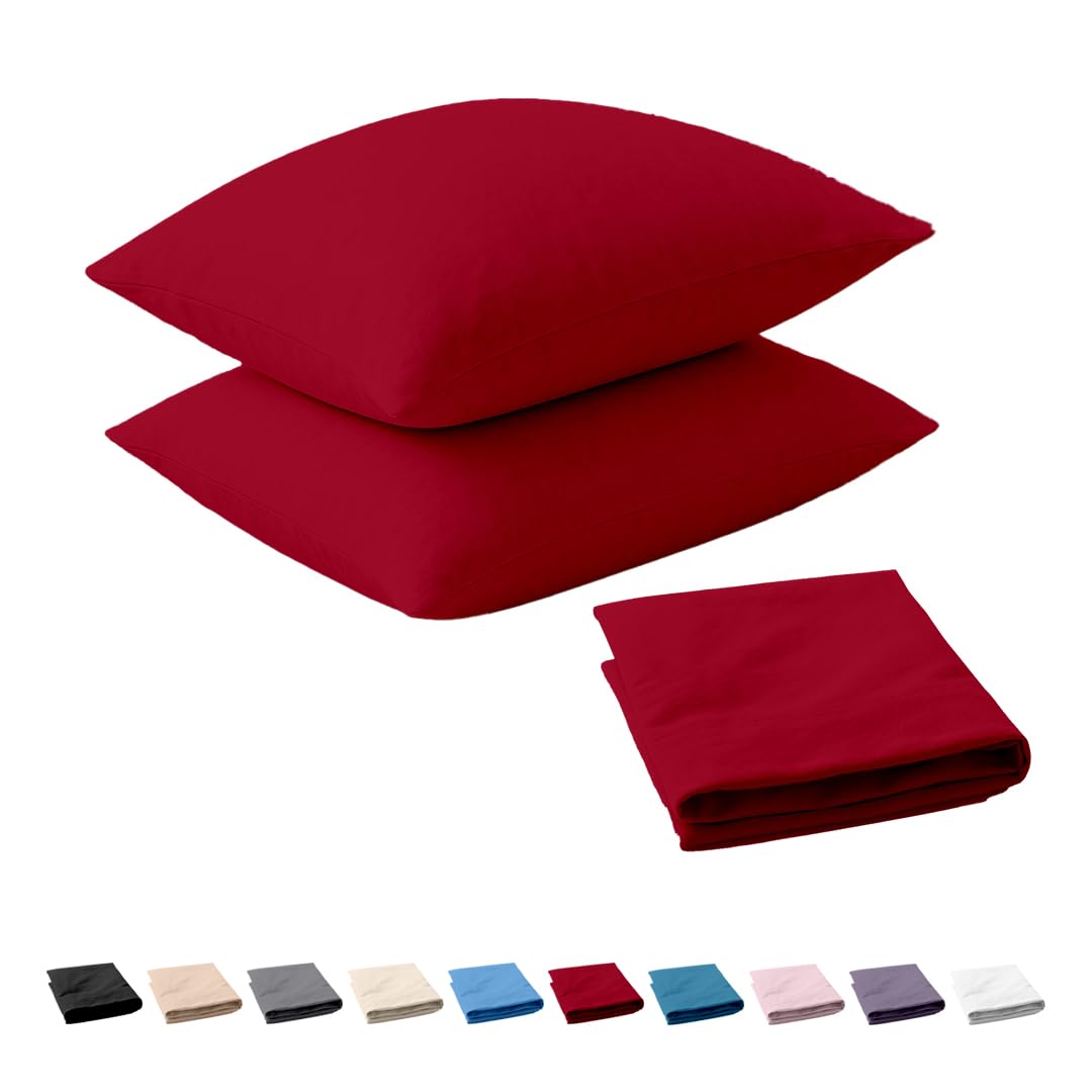 Egypto Red 100% Brushed Cotton Thermal Flannelette Fitted Bed Pillowcase 2 Pack Soft - Pillowcase Pair,
