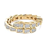 TJC LUXURIANT Lab Grown Diamond Serpentine Band Ring for Women, Baguette Diamond Ring, 18K Vermeil Yellow Gold Over Sterling Silver, Diamond Stacking Ring, Statement Gold Ring, Modern Jewellery Gift