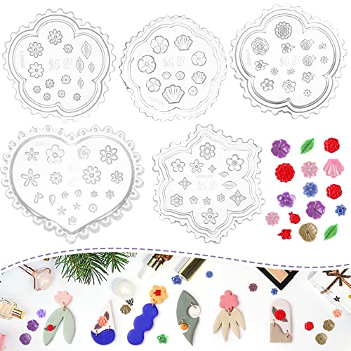 Flower Polymer Clay Molds Polymer Clay Cutters, 5 Pcs Flower&Leaf Miniature Clay Molds Rose Daisy Polymer Clay Cutters For Polymer Clay Jewelry Making Earrings Decoration #TOP16