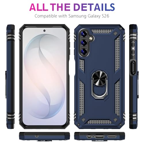 Image of for Samsung Galaxy S26 Case with Screen Protector, Heavy Duty Military Grade Shockproof Rugged Protective Cover for Samsung S26 Phone Case with Metal Ring Magnetic Kickstand (Blue)