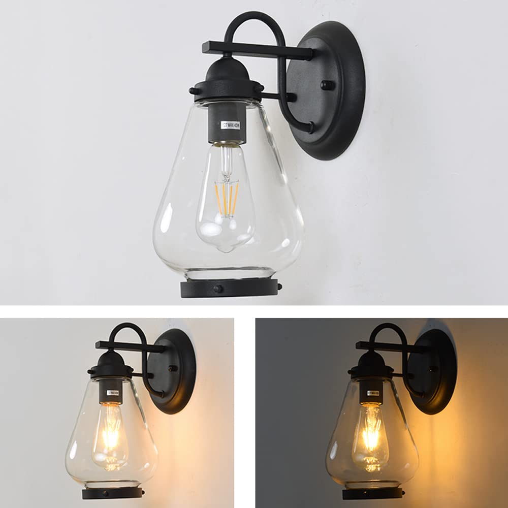 Rustykalna wodoodporna szklana lampa ścienna - lampa zewnętrzna na werandę i balkon, do ogrodu, garażu, zewnętrzna lampa ścienna, styl vintage