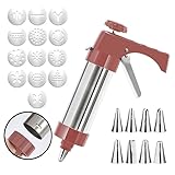Cookie gun, extrusion cookie machine, cream piping gun, piping nozzle, bean melting baking tool, household set mold (red)