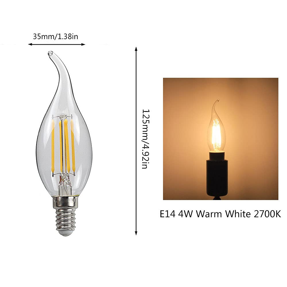 15 Confezioni Lampadine a Candela LED E14 4W(Equivalente a 40W) Lampadina a Filamento LED C35 Non Dimmerabile 400LM,Lampada a Candelabro a Risparmio Energetico Vintage Bianco Caldo 2700K