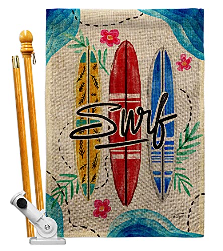 Angeleno Heritage Surf Burlap House Flag Set Coastal Beach Tropical Sea Shells Ocean Sand Outdoor Summer Coral Decoration Banner Small Garden Yard Gift Double-Sided, Made in USA
