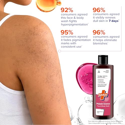 Image of Savlon Melanin Science Face & Body Wash 250ml | With 1% Salicylic Acid + 1% Lactic Acid + 0.5% Niacinamide | Fights Hyperpigmentation | Helps Renew Dull Skin in 7 Days | Dermatologically Tested