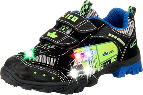 Lico Truck V Blinky Jungen Sneaker, Schwarz/ Blau/ Lemon, 28 EU