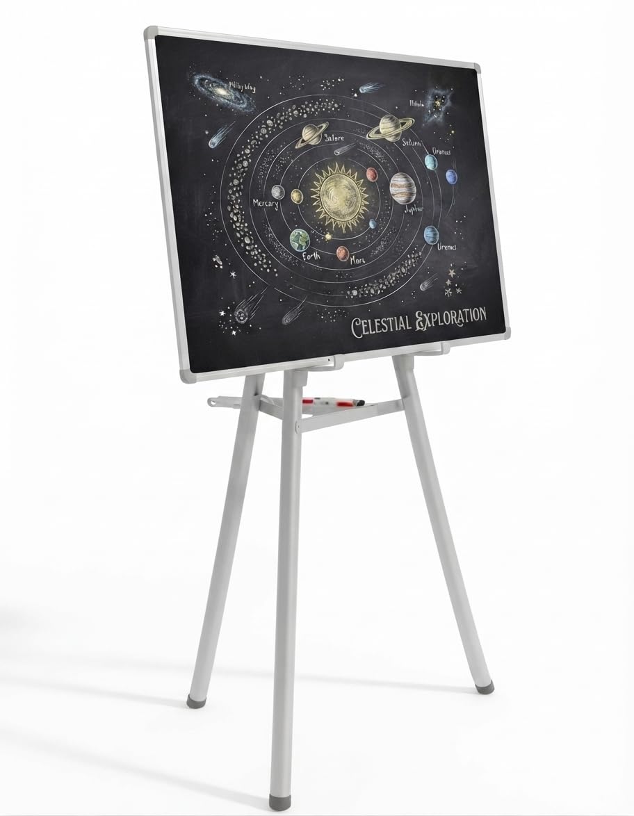 6-FT Folding Easel Stand for Whiteboards, Grey | Heavy-duty easel with adjustable height. Supports boards up to 5x4 ft. Stable, portable & durable.-image-36
