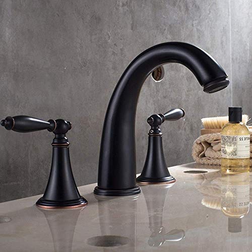 Robinet lavabo 3 trous en laiton brossé noir pour une salle de bains luxueuse et moderne
