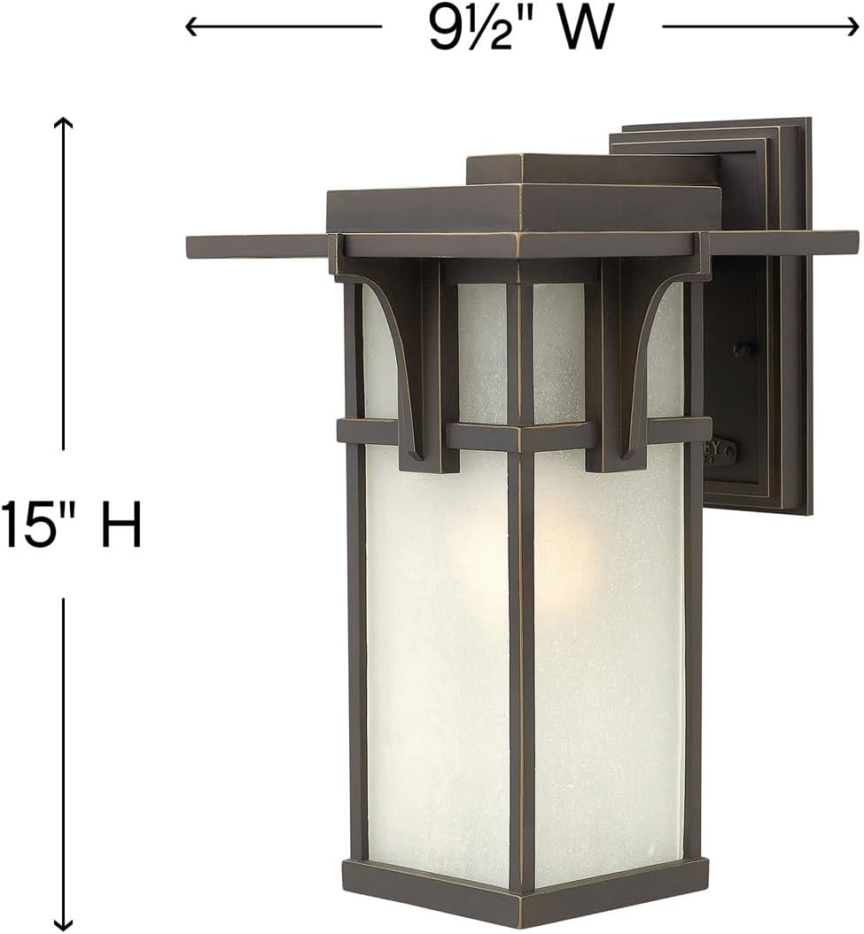 Hinkley Manhattan Single Light Outdoor Wall Mount Lantern, Aluminum, Etched Seedy Glass Panels, Craftsman Style, Oil Rubbed Bronze Finish