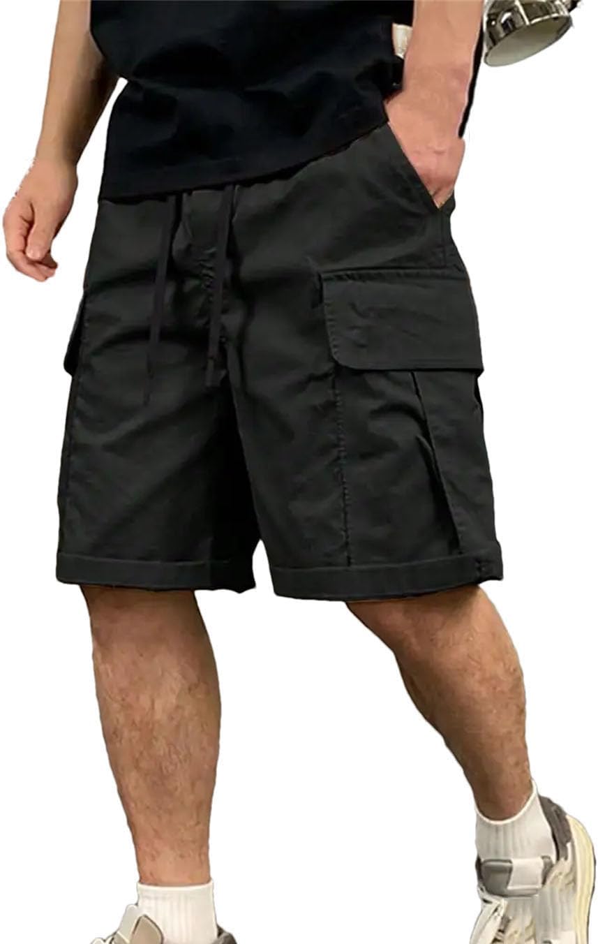 Men's Summer Drawstring Cargo Short Lightweight Big Flap Pocket Loose Hiking Shorts