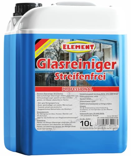 Element Glasreiniger 10 Liter anwendungsfertiger Glasreiniger für verglaste Flächen, Spiegel und Kacheln,Scheibenreiniger Fensterreiniger Fensterputz