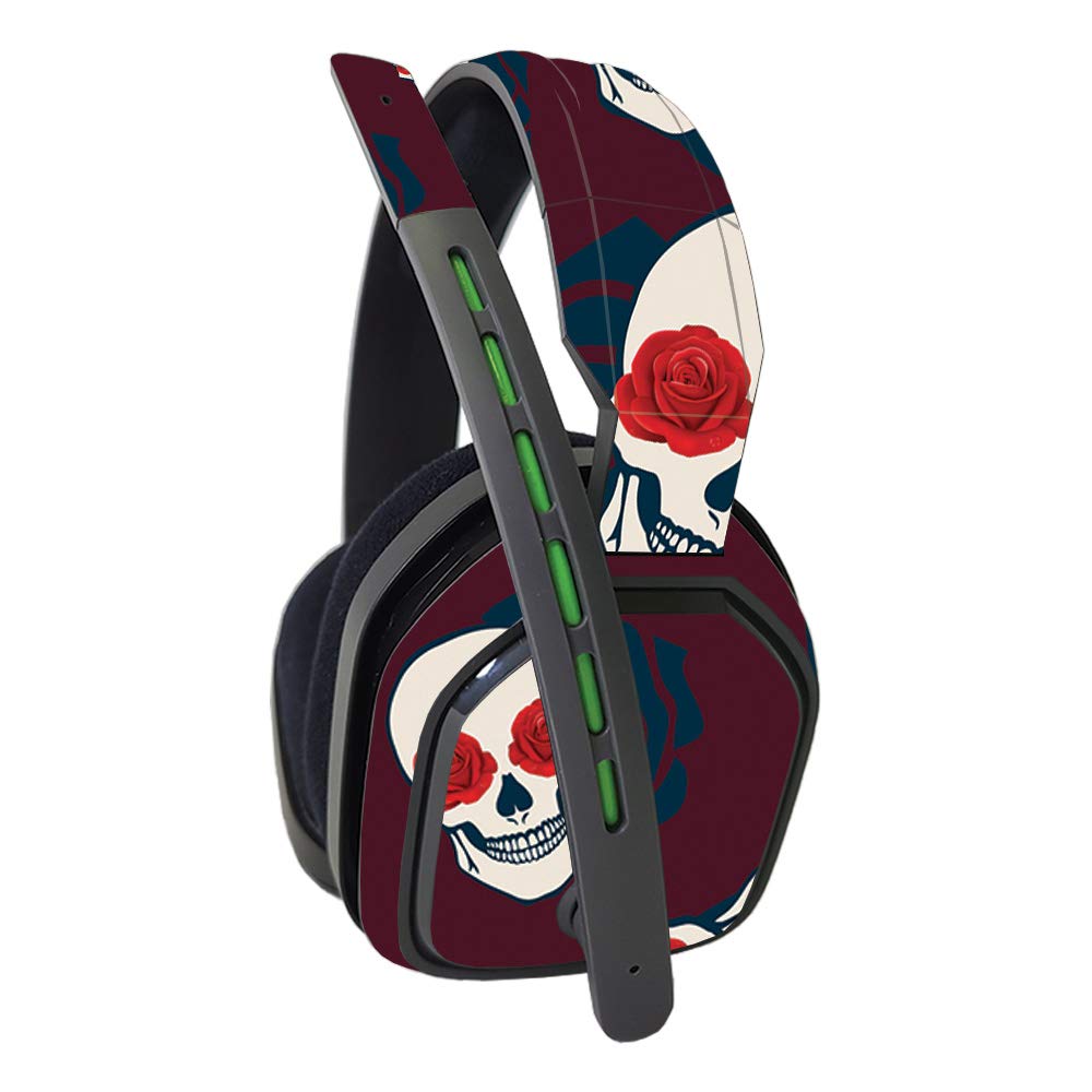 MightySkins Skin Compatible with Astro A10 Headset - Skulls N Roses | Protective, Durable, and Unique Vinyl Decal wrap Cover | Easy to Apply, Remove, and Change Styles | Made in The USA
