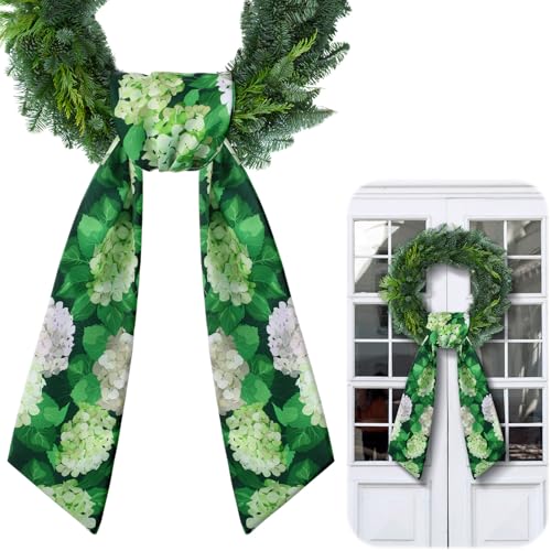 Craftydream Green Wreath Sash for Front Door Hydrangea Ribbon Bow Decor