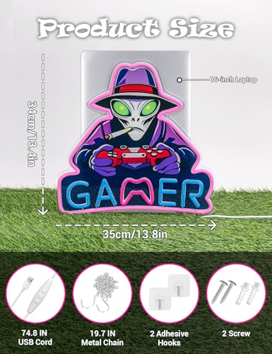 Image of Alien Neon Signs for Gamer Room Wall Decor, Gamer Neon LED Signs Light for Man Cave, UV Printed Gaming LED Light for Bar Party Birthday Christmas Gift (Alien Gamer)