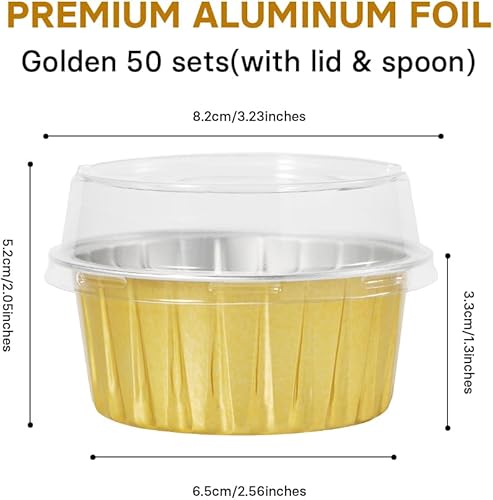 Miniatura 2 de MIVZVRY Mini tazas de papel de aluminio para hornear con tapas y tenedores, 50 latas desechables para magdalenas de 5 onzas, tazas para hornear