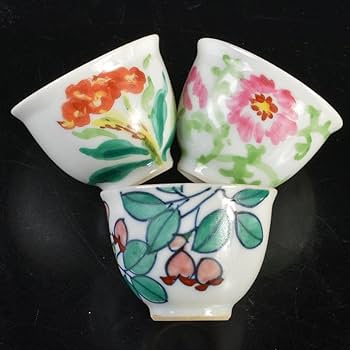 京焼　平安七甫作　色絵　模様絵変わり　花文　玉露碗　六客　共箱　M　R6838 Amazon.co.jp: 京焼 平安七甫作 色絵 模様絵変わり 花文 玉露碗