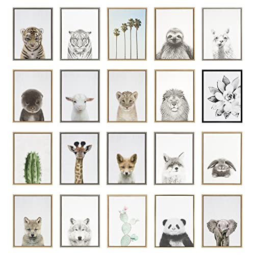 Kate and Laurel Sylvie Bear; Deer and Wolf Framed Canvas Wall Art Set by Simon Te of Tai Prints; 3 Piece Set 18x24 Natural; Black and White Woodland Animal Wall Décor by Kate and Laurel - Used condition - Image 4