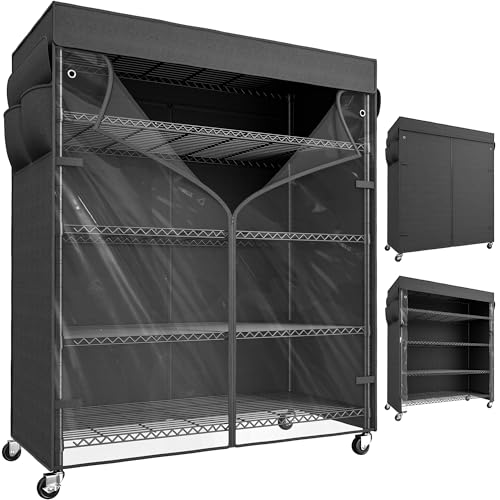 REIBII 45''W Storage Shelves Waterproof Metal Shelving Cover Dustproof Wire Shelving Unit Covers Garage Storage Rack Wire Shelf for Kitchen Pantry Office College, 45Wx17.72Dx72.83H