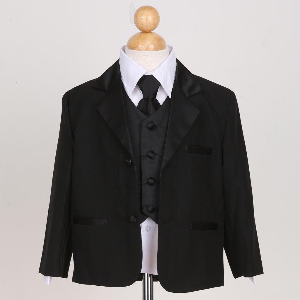 Pink Promise Boy Black 5-Piece Formal Dress Suit Tuxedo Set with Tie
