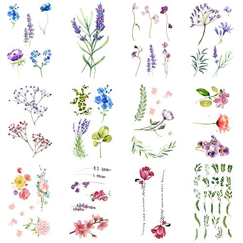 WYUEN 12 PCS/lot Flower Temporary Tattoo Sticker for Women Men Fake Tatoo Body Art Adult Waterproof Hand Stickers 9.8X6cm (FW12-04)
