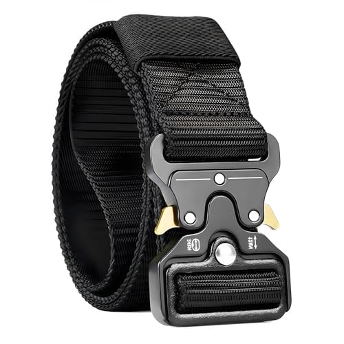 COONE Taktiskt bälte för män, militär stridsstil, nylonbälten med snabbfrigörande metallspänne för arbete, vandring, riggar, cosplay, Svart, L