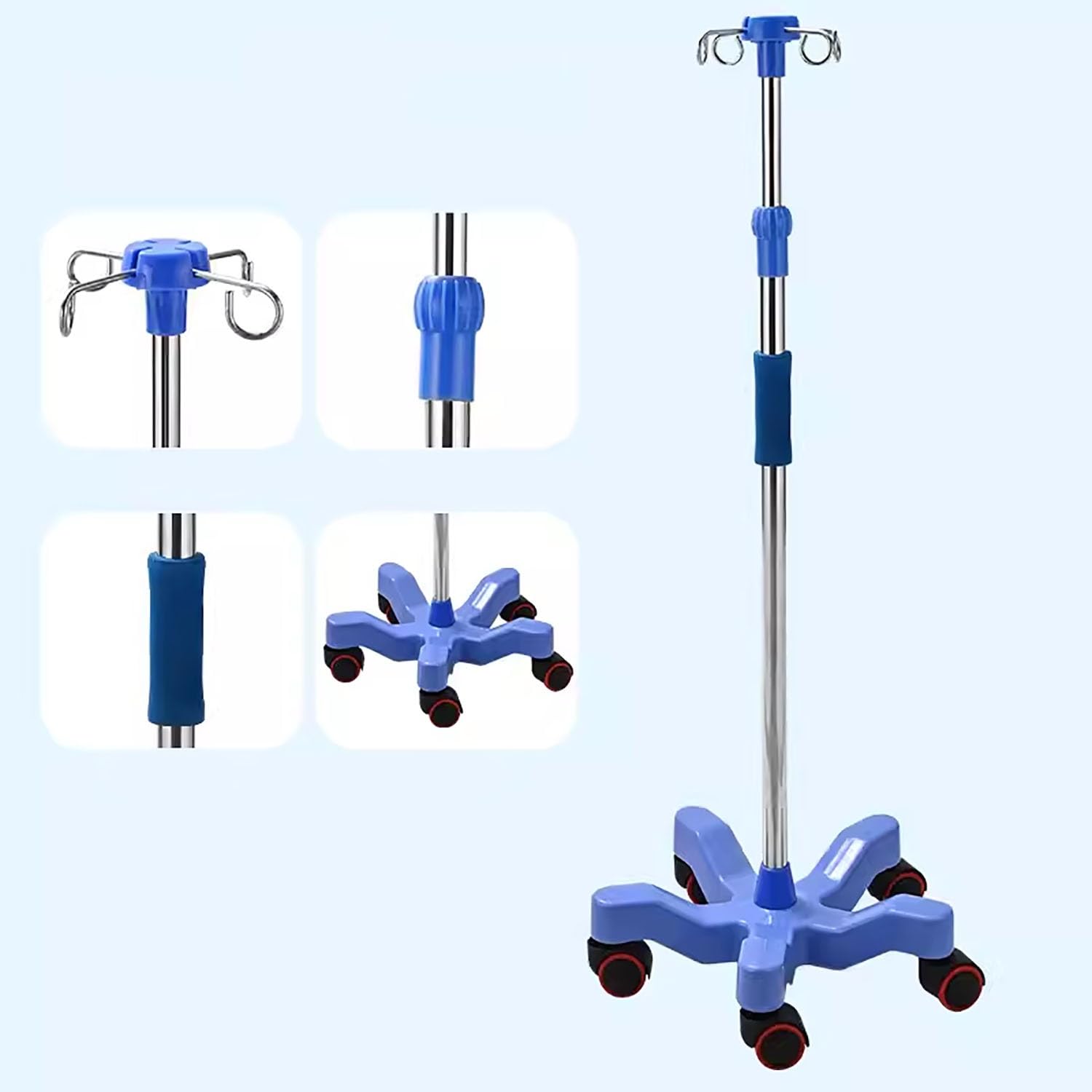 Support pour Potence IV, potences IV Portables avec 4 Crochets et 5 roulettes, Hauteur réglable de 43,3 à 78,7 Pouces(B)