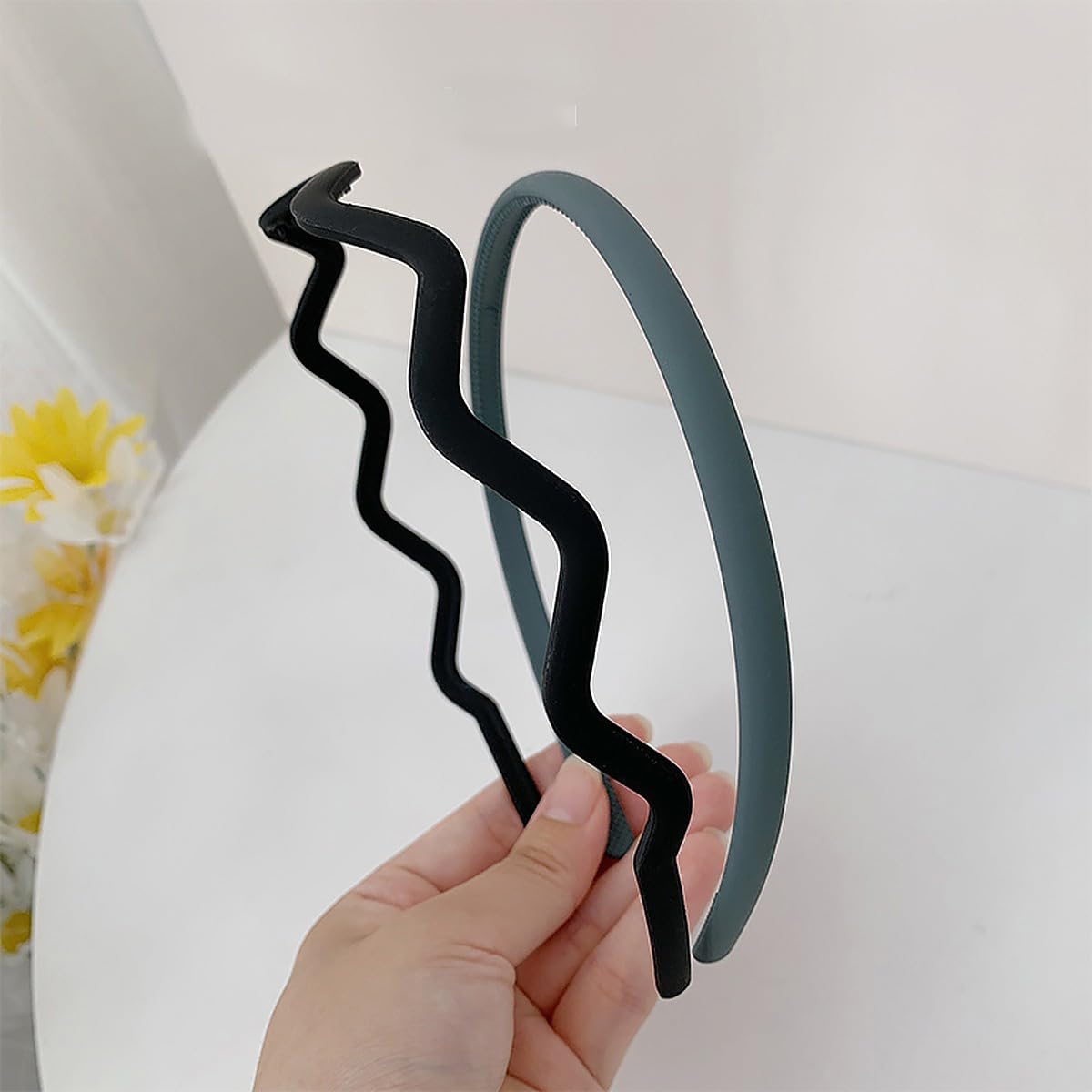 wolpin Hair Band for Women (Set of 2 Pcs) Makeup Face wash Fashion Everyday HeadBand Non-slip (Grey blue & Black)-picture-30