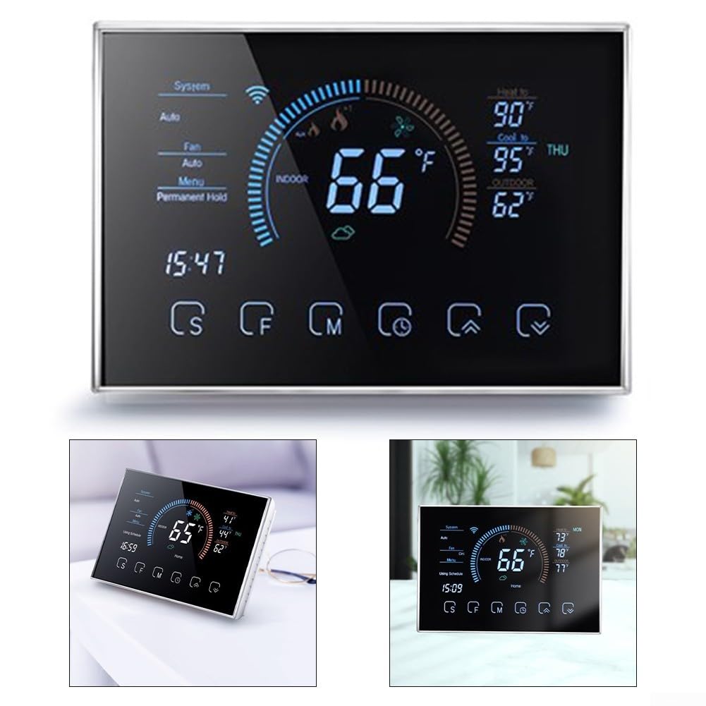 Smartes Thermostat für Heim-WLAN, Wärmepumpen-Raumthermostat, 10,9 cm Vollfarbbildschirm, programmierbares digitales Thermostat BHP-8000