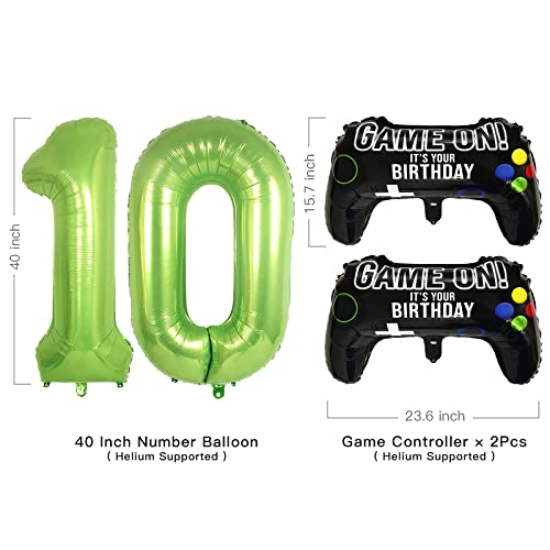 Video Game Party Balloons For Boys 10Th Birthday Decorations- 2 Packs Game Controller Mylar Balloons With Green Number Balloons 10 #TOP1