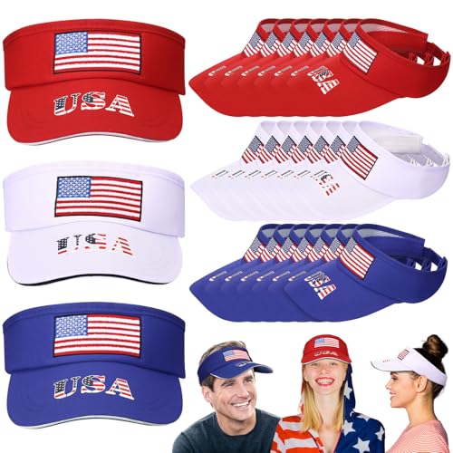 Image of Shyyween USA Hats Patriotic 4th of July Visors Buckets Hats Baseball Caps American Flag Embroidered Caps 250th for Men Women