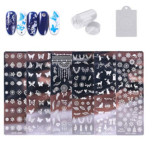Ebanku 6 pcs Piastra per Unghie Nail Art Stamping Nail Template, Raschietto Stamper Per manicure modelli di stencil per timbri per nail art di timbro di amore del fiore rettangolo