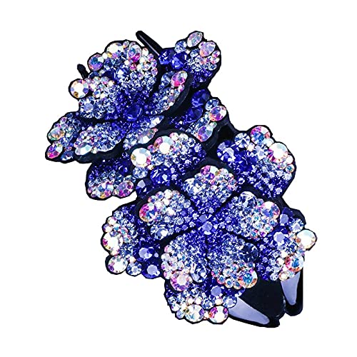 Double Flower Bling Shiny Ponytail Holder Catch Barrette No Slip French Curved Duckbill Hair Clamp For Women's and Girls (11 cm x 7.5 cm)-image-3