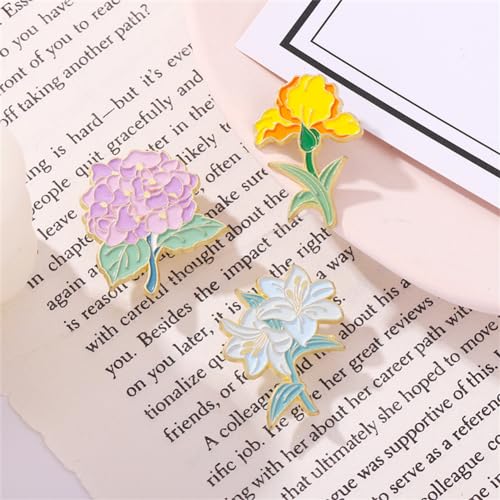 Image of Violet Lily Flowers Brooch Colorful Plant Enamel Pin Cartoon Plant Enamel Pins Gift for Women Girls Colorful Flowers Brooch Badge Pins for Dress Corsage Jackets Backpacks