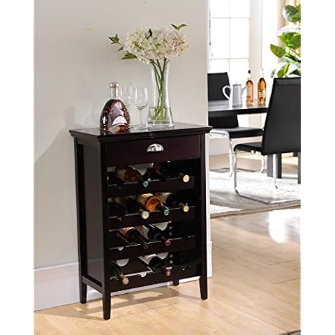 Kings Brand Furniture Wood Buffet Wine Rack Cabinet with Drawer, Dark Cherry, 24" W x 13" D x 34.125" H (WR1343) Cover