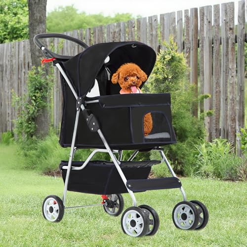 image for FDW Pet Stroller 4-Wheel Dog Cat Stroller Travel Folding Carrier with 